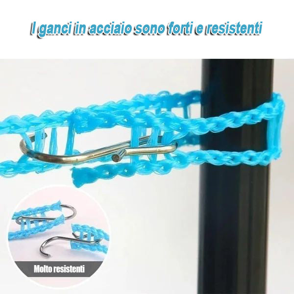 Stendibiancheria Portatile Antivento 2 Pezzi Da 5 Metri - Corda In Nylon Elastico Con Ganci In Acciaio, Per Interni Ed Esterni, Verde
