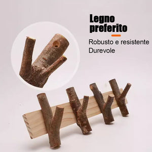 Gancio a parete con ramo d'albero in vero legno