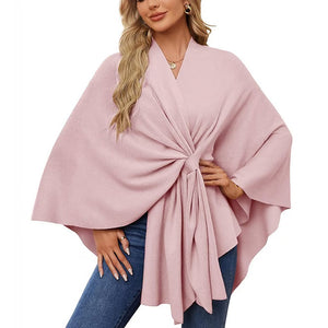🔥Elegante maglione poncho con scialle e apertura frontale