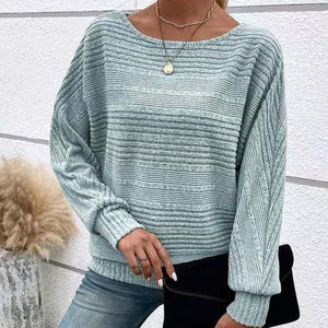 Top a righe con scollo tondo e maniche lunghe