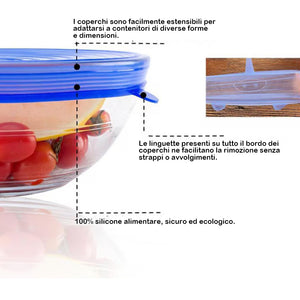 Coperchio elastico riutilizzabile in silicone per alimenti