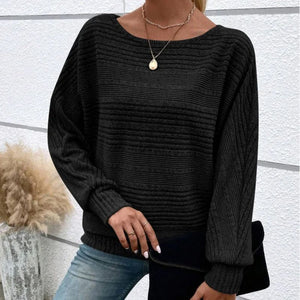 Top a righe con scollo tondo e maniche lunghe