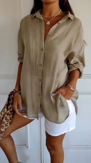 ✨ Camicia casual monopetto con revers a pieghe da donna in cotone e lino