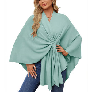 🔥Elegante maglione poncho con scialle e apertura frontale
