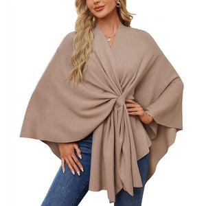 🔥Elegante maglione poncho con scialle e apertura frontale