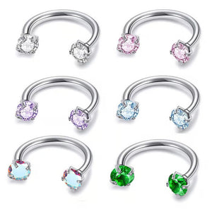 Anello nasale a forma di U con zircone a doppia estremità