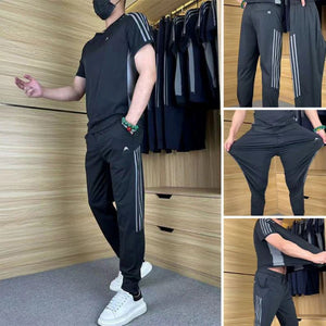 Completo due pezzi casual sportivo da uomo a maniche corte e pantaloni lunghi