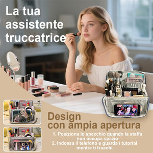 Borsa cosmetica verticale di grande capacità con scomparti
