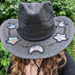 Cappello a prisma di paglia da cowgirl acchiappasole