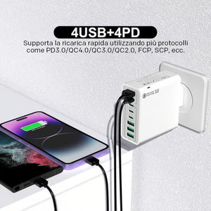Caricabatterie rapido USB impermeabile 8 in 1