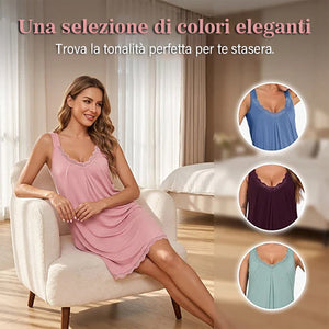 Camicia da notte da donna ampia con scollo a V in modal e pizzo