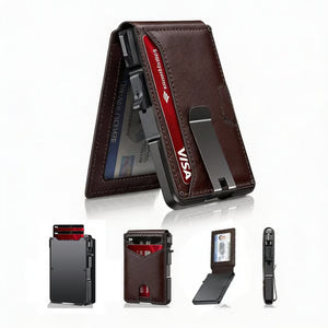 Custodia pieghevole in pelle e fibra di carbonio RFID