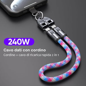 Cavo dati per ricarica rapida due in uno con cordino per cellulare