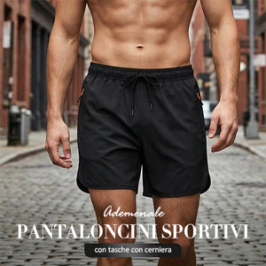 Pantaloncini sportivi traspiranti con tasche con cerniera