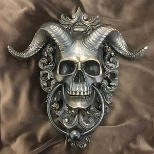 ☠️😈Batacchio per porta appeso a forma di teschio del dio cornuto Baphomet