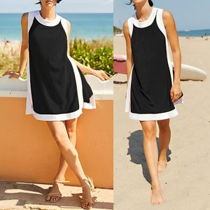 Completo da donna in cotone composto da 2 pezzi: top senza maniche + gonna e pantaloncini con tasche