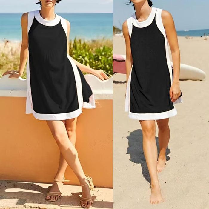 Completo da donna in cotone composto da 2 pezzi: top senza maniche + gonna e pantaloncini con tasche