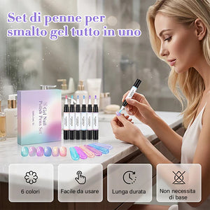Set da 6 penne smalto gel senza base coat