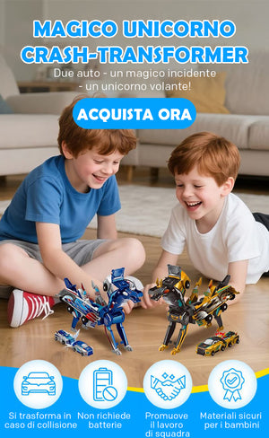 Auto magnetica 2 in 1 che si trasforma in un drago volante e in un unicorno