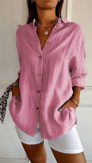 ✨ Camicia casual monopetto con revers a pieghe da donna in cotone e lino
