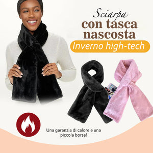 Sciarpa in pelliccia sintetica con tasca nascosta con cerniera