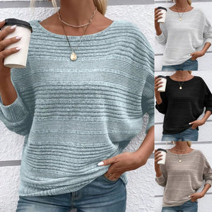 Top a righe con scollo tondo e maniche lunghe