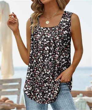 Gilet stampato senza maniche con scollo quadrato