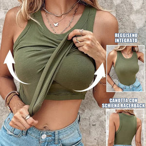 ✨Canotta a coste da donna con reggiseno a balconcino