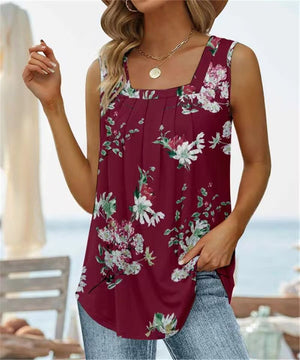 Gilet stampato senza maniche con scollo quadrato