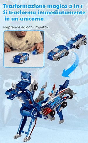 Auto magnetica 2 in 1 che si trasforma in un drago volante e in un unicorno