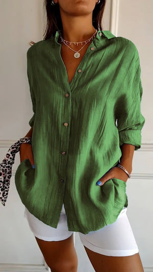 ✨ Camicia casual monopetto con revers a pieghe da donna in cotone e lino