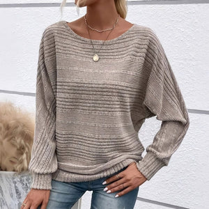 Top a righe con scollo tondo e maniche lunghe