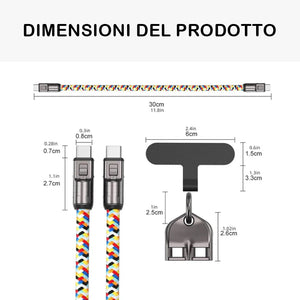 Cavo dati per ricarica rapida due in uno con cordino per cellulare