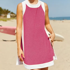 Completo da donna in cotone composto da 2 pezzi: top senza maniche + gonna e pantaloncini con tasche