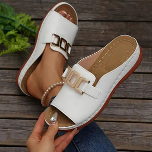 Pantofole aperte in pelle artificiale