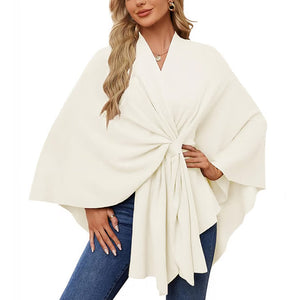 🔥Elegante maglione poncho con scialle e apertura frontale
