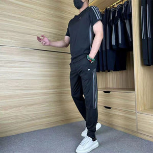 Completo due pezzi casual sportivo da uomo a maniche corte e pantaloni lunghi
