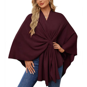 🔥Elegante maglione poncho con scialle e apertura frontale