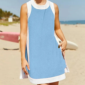Completo da donna in cotone composto da 2 pezzi: top senza maniche + gonna e pantaloncini con tasche