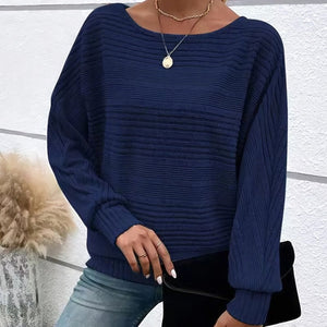 Top a righe con scollo tondo e maniche lunghe