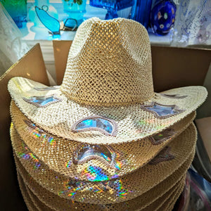 Cappello a prisma di paglia da cowgirl acchiappasole