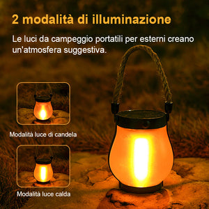 Lampada solare da esterno con fiamma in corda di canapa