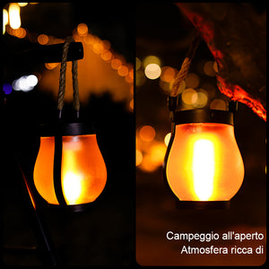 Lampada solare da esterno con fiamma in corda di canapa