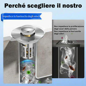 Tappo per lavandino pop-up 2 in 1 per il bagno