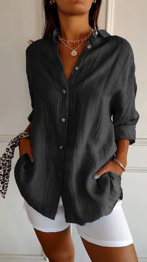 ✨ Camicia casual monopetto con revers a pieghe da donna in cotone e lino