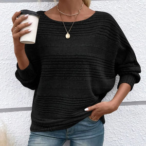 Top a righe con scollo tondo e maniche lunghe
