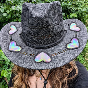 Cappello a prisma di paglia da cowgirl acchiappasole