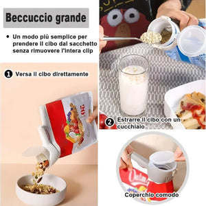 Clip per sigillare sacchetti di cibo con beccuccio versatore