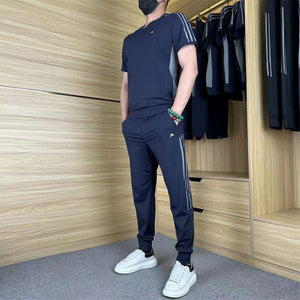 Completo due pezzi casual sportivo da uomo a maniche corte e pantaloni lunghi