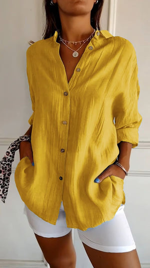 ✨ Camicia casual monopetto con revers a pieghe da donna in cotone e lino